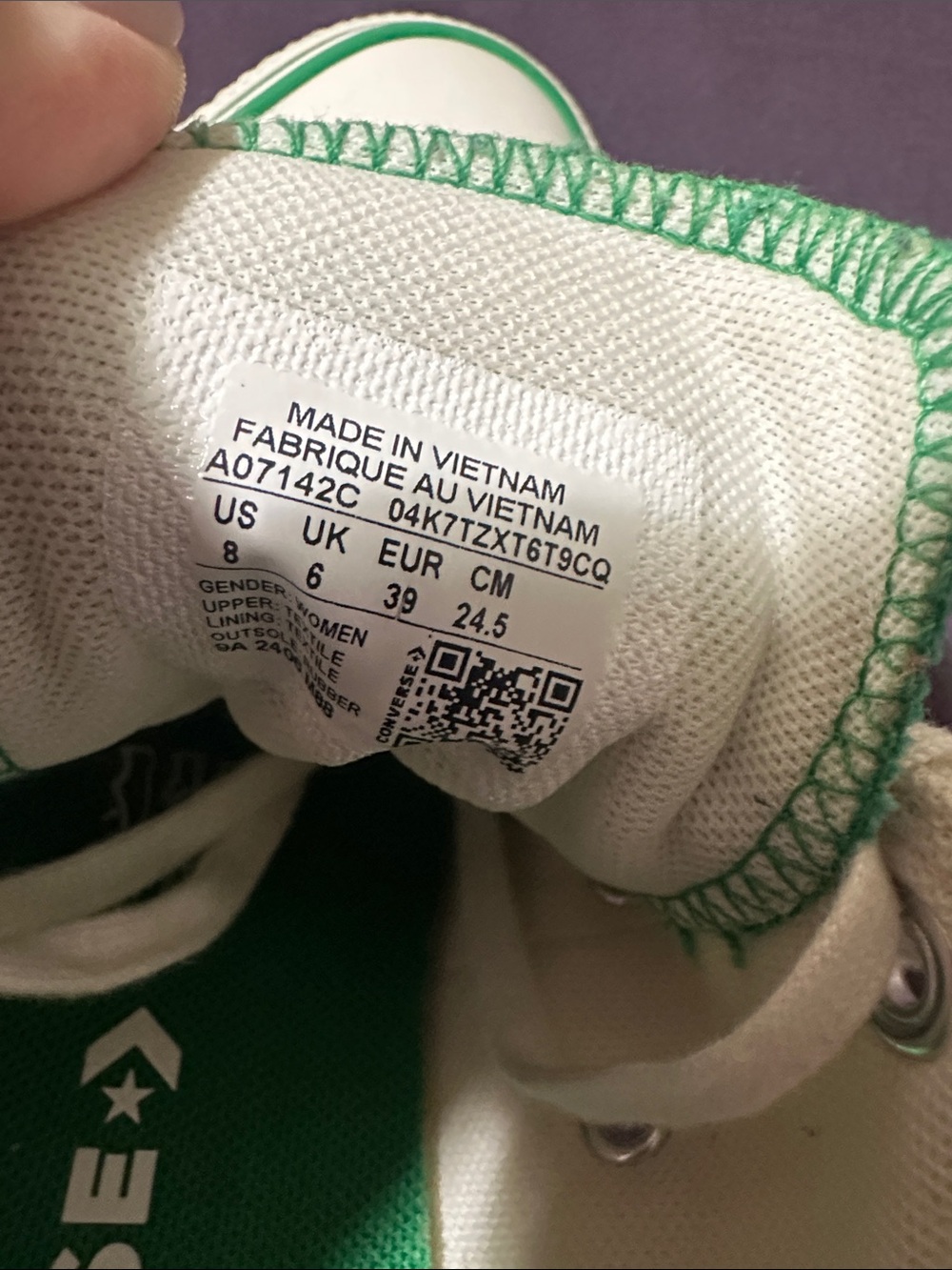 Converse Low Top Canvas Sneakers in White & Green - Picture 6 of 6